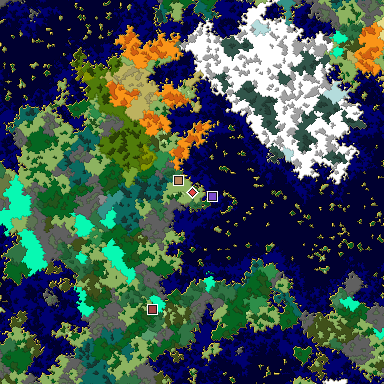 Predicted biome map of Java 1.16 seed -1211832433670200868 around estimated spawn
