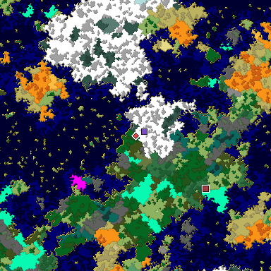 Predicted biome map of Java 1.16 seed 4066981641612434171 around estimated spawn