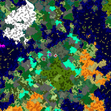 Predicted biome map of Java 1.16 seed -5425682462828497078 around estimated spawn