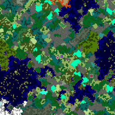 Predicted biome map of Java 1.16 seed -8427688143663378389 around estimated spawn