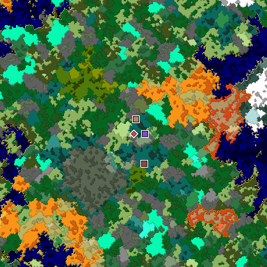 Predicted biome map of Java 1.16 seed 6603982808943303639 around estimated spawn