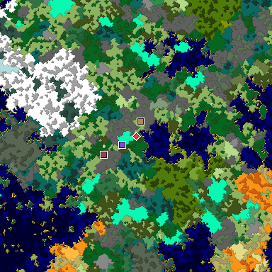 Predicted biome map of Java 1.16 seed 207873713751831544 around estimated spawn
