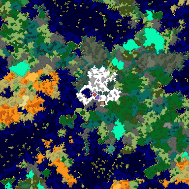 Predicted biome map of Java 1.16 seed -7698571476701039685 around estimated spawn