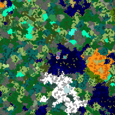 Predicted biome map of Java 1.16 seed 4577190023924828862 around estimated spawn