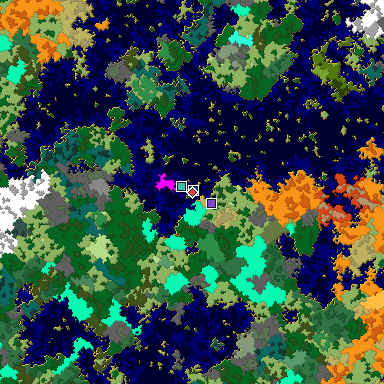 Predicted biome map of Java 1.16 seed -3671872698453789913 around estimated spawn