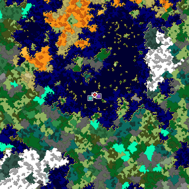 Predicted biome map of Java 1.16 seed 4115749011646532367 around estimated spawn