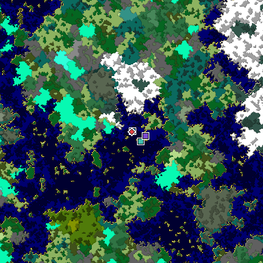 Predicted biome map of Java 1.16 seed 6997704057099832661 around estimated spawn