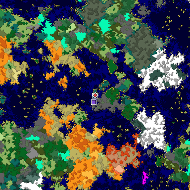 Predicted biome map of Java 1.16 seed 378125120337527724 around estimated spawn