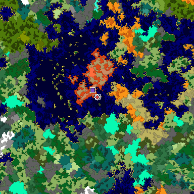 Predicted biome map of Java 1.16 seed 8249033372918930058 around estimated spawn