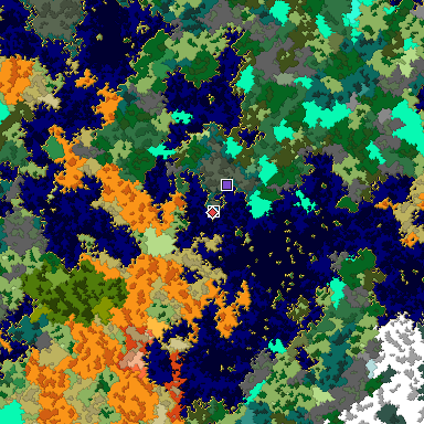 Predicted biome map of Java 1.16 seed -5319723561772408483 around estimated spawn