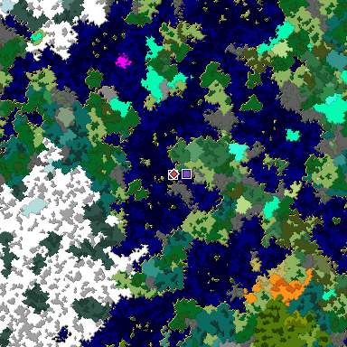 Predicted biome map of Java 1.16 seed 249286425254706251 around estimated spawn