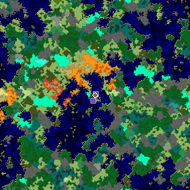 Predicted biome map of Java 1.16 seed 3537922884097084812 around estimated spawn