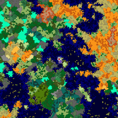 Predicted biome map of Java 1.16 seed 2434060713065631612 around estimated spawn