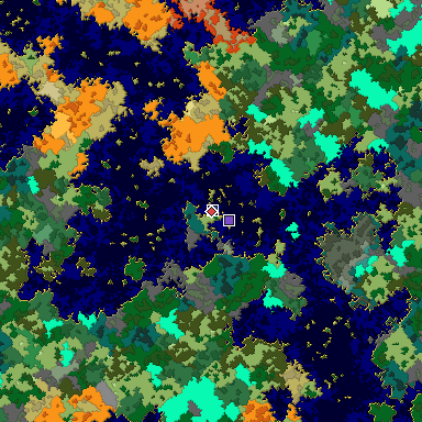 Predicted biome map of Java 1.16 seed -1465285883081760260 around estimated spawn