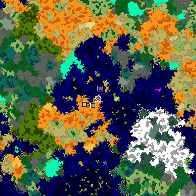 Predicted biome map of Java 1.16 seed -4919889800714051177 around estimated spawn