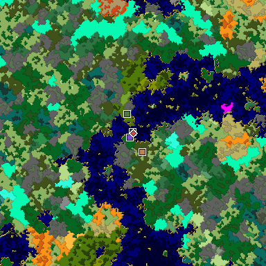 Predicted biome map of Java 1.16 seed 667351848548793703 around estimated spawn