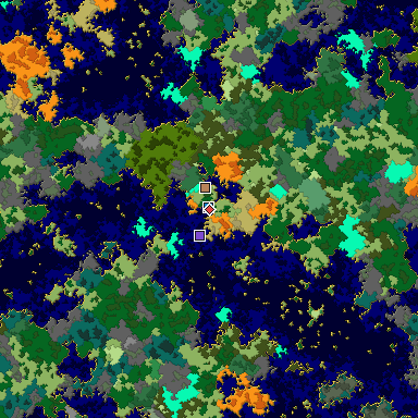 Predicted biome map of Java 1.16 seed -3995246752021655525 around estimated spawn