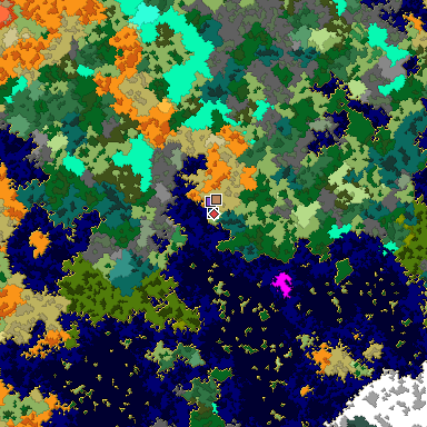 Predicted biome map of Java 1.16 seed -300647612705250405 around estimated spawn