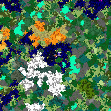 Predicted biome map of Java 1.16 seed 4640189524973626346 around estimated spawn
