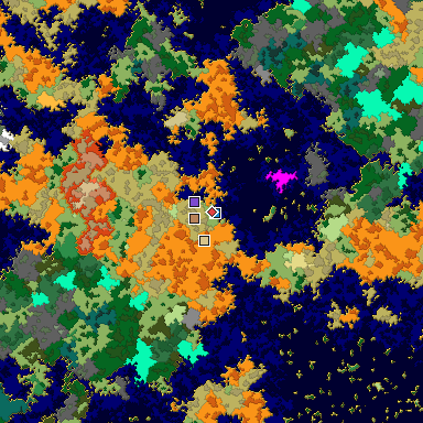 Predicted biome map of Java 1.16 seed 304911898598013635 around estimated spawn