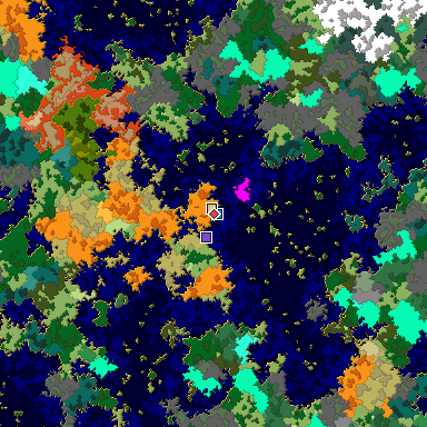 Predicted biome map of Java 1.16 seed 148087120968143907 around estimated spawn