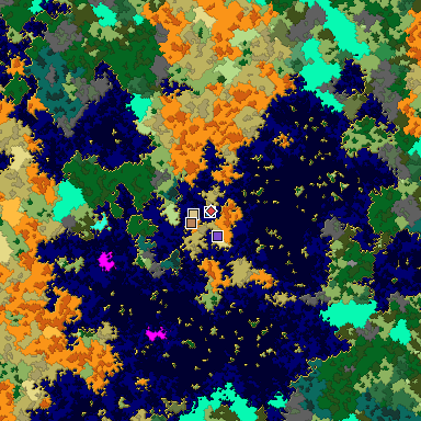 Predicted biome map of Java 1.16 seed -1500463190774571120 around estimated spawn