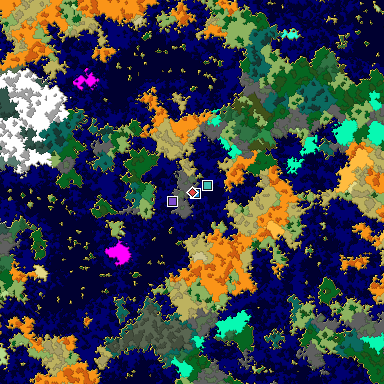 Predicted biome map of Java 1.16 seed 9030830762741733682 around estimated spawn