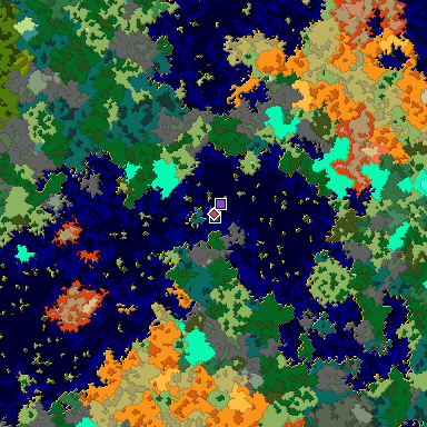 Predicted biome map of Java 1.16 seed 9048491551518049808 around estimated spawn