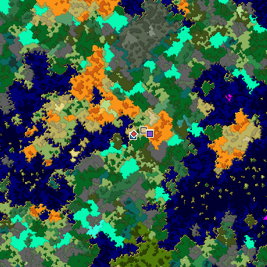Predicted biome map of Java 1.16 seed 4613182707476684964 around estimated spawn