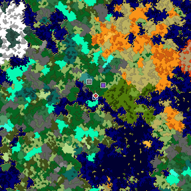 Predicted biome map of Java 1.16 seed 379042952187601545 around estimated spawn