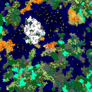 Predicted biome map of Java 1.16 seed -5249652833225133378 around estimated spawn