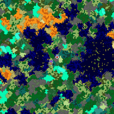 Predicted biome map of Java 1.16 seed -3437292337781946553 around estimated spawn