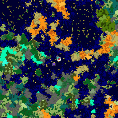 Predicted biome map of Java 1.16 seed -4093094044759044948 around estimated spawn