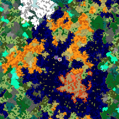 Predicted biome map of Java 1.16 seed 5981472931455958428 around estimated spawn