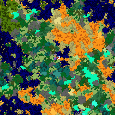 Predicted biome map of Java 1.16 seed -1363093605923041838 around estimated spawn