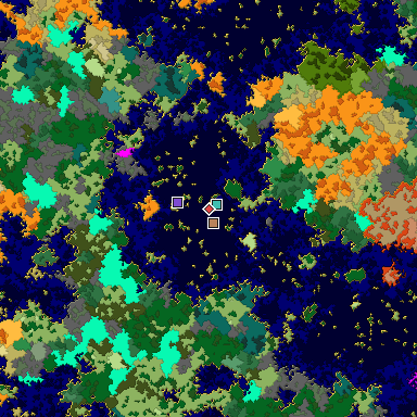 Predicted biome map of Java 1.16 seed -4434920499155511338 around estimated spawn