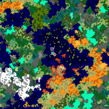 Predicted biome map of Java 1.16 seed 2993119046298268433 around estimated spawn