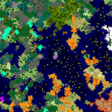 Predicted biome map of Java 1.16 seed 1771965316663993529 around estimated spawn