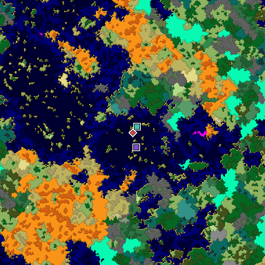 Predicted biome map of Java 1.16 seed -6758470063217664433 around estimated spawn