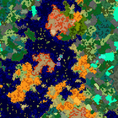 Predicted biome map of Java 1.16 seed -9035834733146707969 around estimated spawn