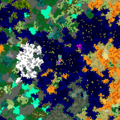 Predicted biome map of Java 1.16 seed 5395285721654169134 around estimated spawn