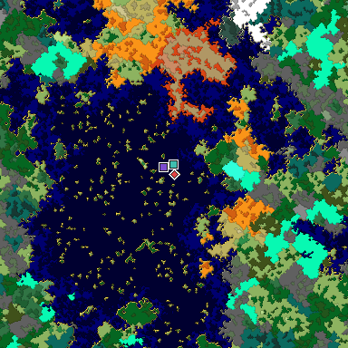 Predicted biome map of Java 1.16 seed 9177696029286761979 around estimated spawn