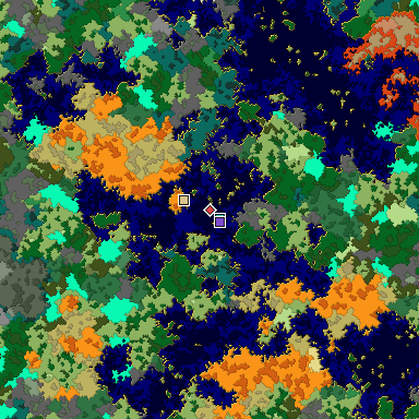 Predicted biome map of Java 1.16 seed 8816447997516024237 around estimated spawn