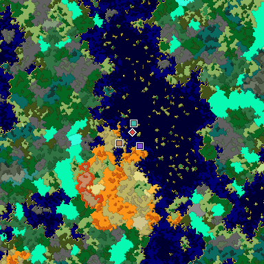 Predicted biome map of Java 1.16 seed 2464468907759323594 around estimated spawn