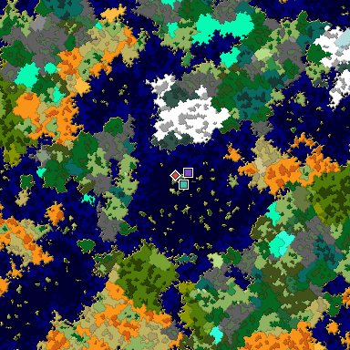 Predicted biome map of Java 1.16 seed -6304668233181712765 around estimated spawn
