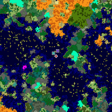 Predicted biome map of Java 1.16 seed 7124526374435824492 around estimated spawn