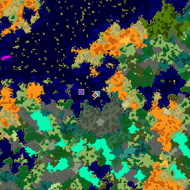 Predicted biome map of Java 1.16 seed 3882257799685911618 around estimated spawn