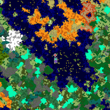 Predicted biome map of Java 1.16 seed 5159490111982527983 around estimated spawn