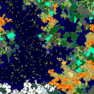 Predicted biome map of Java 1.16 seed 389069043994706744 around estimated spawn