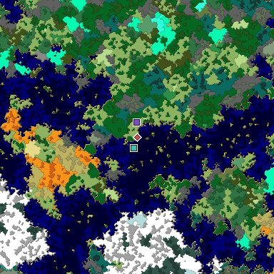 Predicted biome map of Java 1.16 seed -1869543990486337606 around estimated spawn
